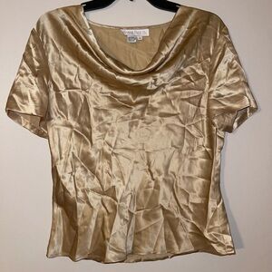 Vintage Barry Pace LTD Beige 100% Silk Cowl Neck Top 6